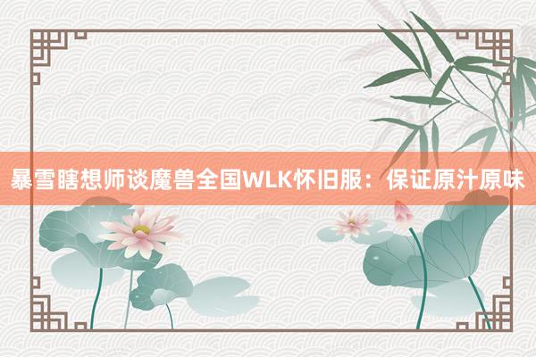 暴雪瞎想师谈魔兽全国WLK怀旧服：保证原汁原味